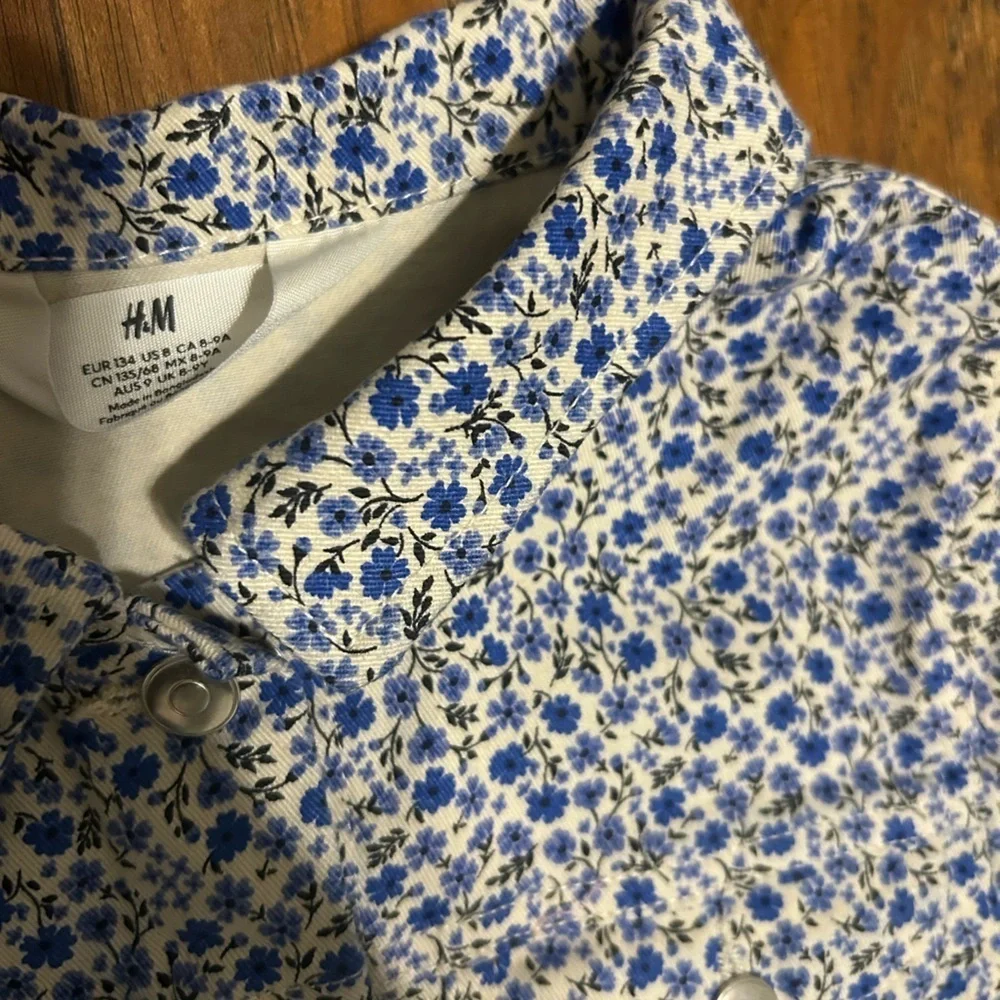 Zara Kid’s Denim Jacket Flowers Floral Print Size 8